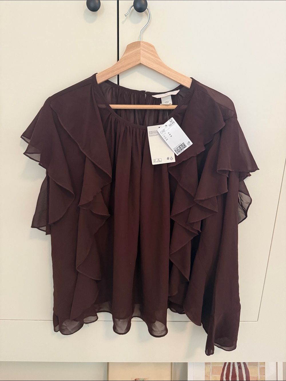 H&M Dark Brown Ruffle Sleeve Blouse